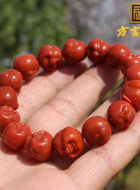 方言和田玉精品佩戴级云南保山南红玛瑙柿子红精雕佛头手串手链V