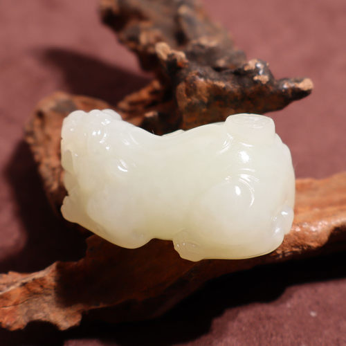 玉禧珠宝精品级和田玉新疆且末老坑料高油润白玉貔貅吊坠挂件A9