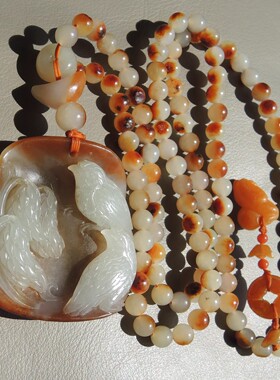 大师作品秒杀价珍稀俏色名品全包聚金鹿皮金包银籽料吊坠配项链R