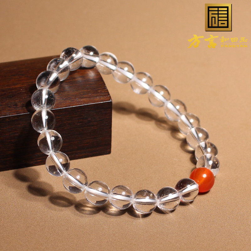 方言精品放漏乌拉圭原石原矿白水晶卡8mm圆珠玛瑙配珠手链手串A5