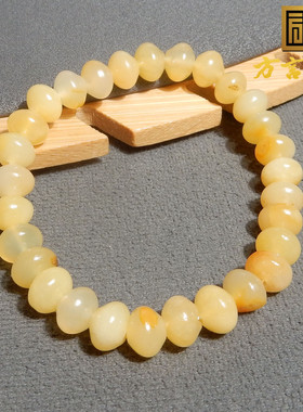 惊呆方言品牌和田玉精品特色唐河黄沁籽料算盘珠卡8mm手串手链R5