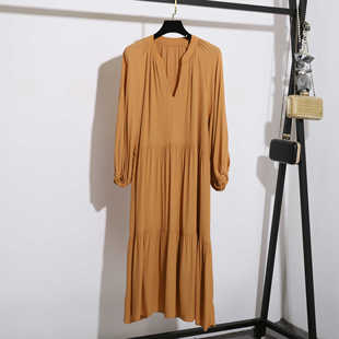 外贸新款2024女士优雅拼接7分袖V领性感连衣裙 轻柔亲肤