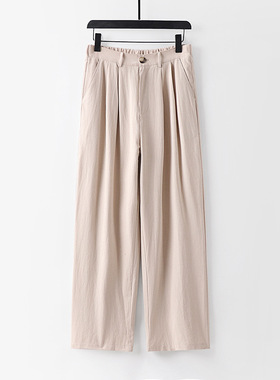 亚麻裤夏季男裤休闲裤直筒男士裤子薄款透气白色棉麻裤大码裤子潮