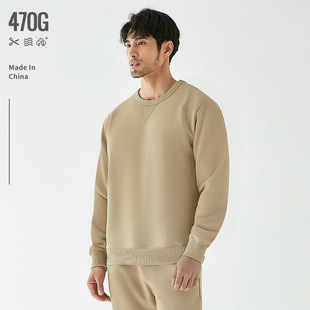 简约圆领上衣 卫衣男士 复古日系简约470G冬季 重磅休闲加绒加厚长袖