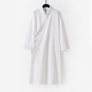 斜襟太极服道袍四季 男女款 长袍系带棉麻超长汉服男 长袖 武当服大码