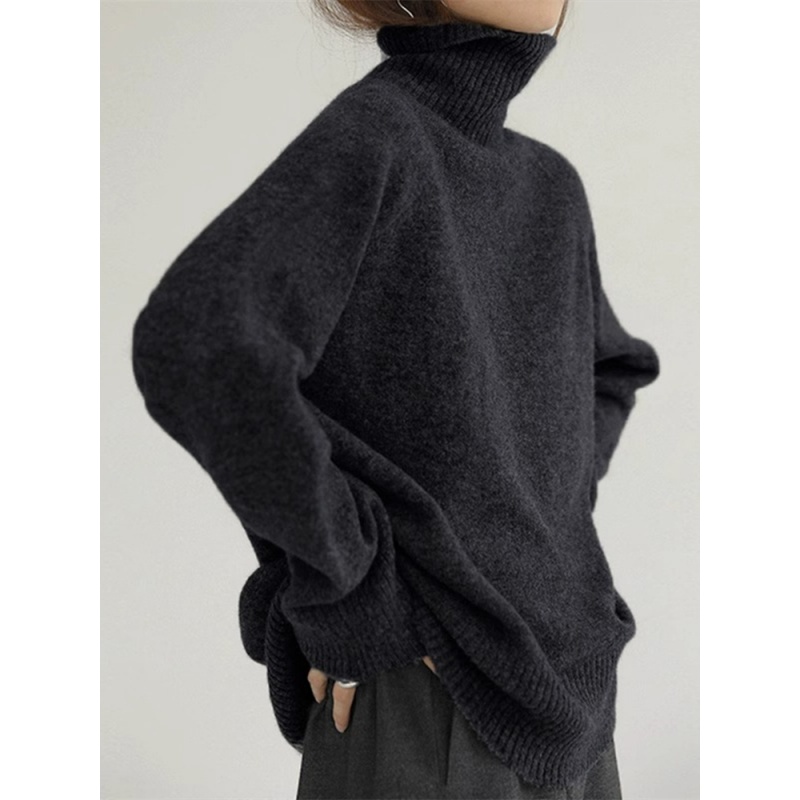 黑色高领廓形慵懒风毛衣女