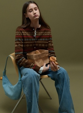 圣诞节氛围感费尔岛复古毛衣女秋冬法式新款内搭针织开衫短款外套