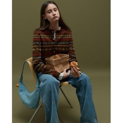 圣诞节氛围感费尔岛复古毛衣女秋冬法式新款内搭针织开衫短款外套