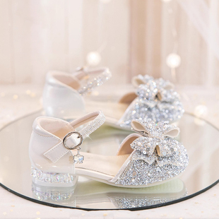 真皮女童水晶公主鞋2026新款春夏儿童鞋子艾莎鞋高跟鞋女宝小皮鞋