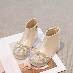 真皮女童靴子2025新款冬季儿童皮鞋公主鞋秋冬宝宝小短靴加绒鞋子