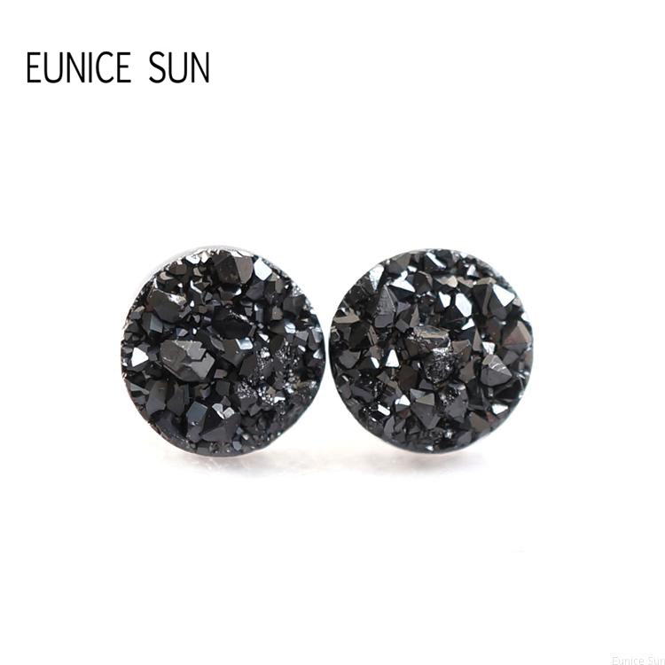 queenstown天然晶簇耳钉纯银女男生黑单只个性潮港风欧美街头情侣