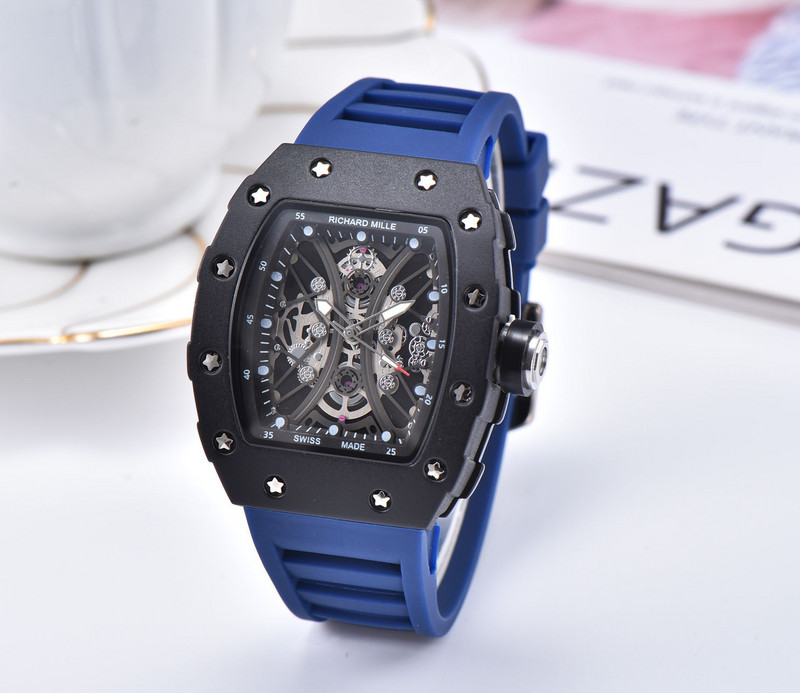 新款欧美热卖镂空花硅胶带石英男士手表rm系列走时精准石英手表