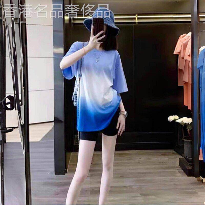 潮牌时尚长款短袖女t恤夏日多巴胺穿搭欧货百搭下装消失中长款潮