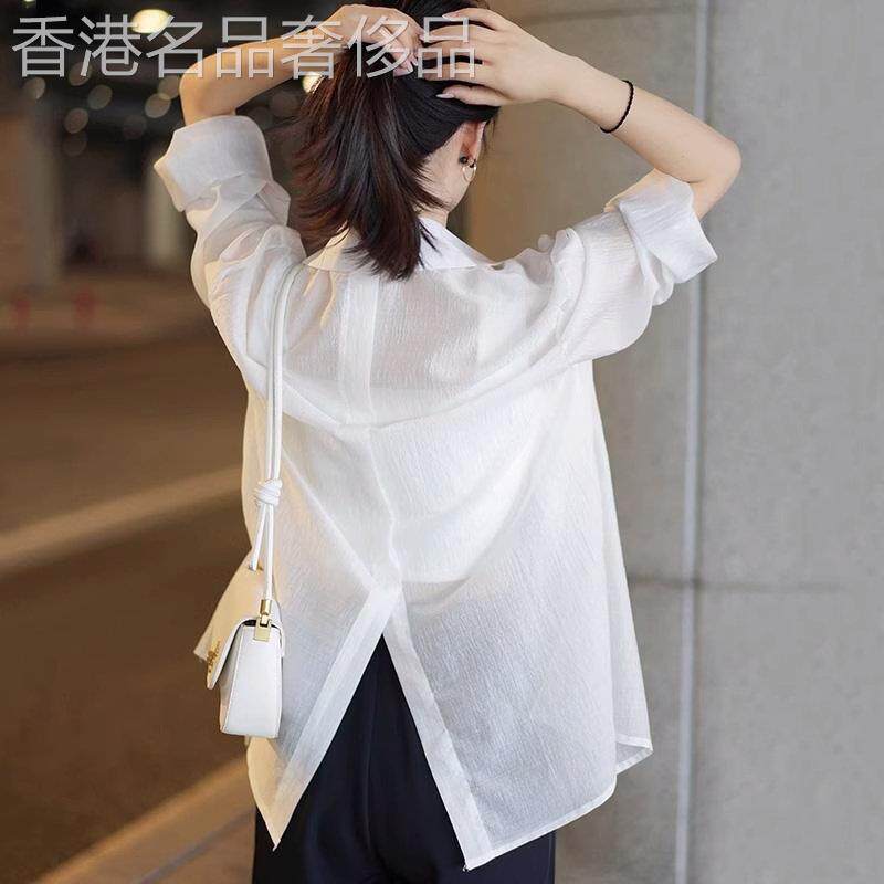 后开 叉防晒衬衫女夏季薄款2025新款冰感长袖衬衫外搭开 衫冰丝外