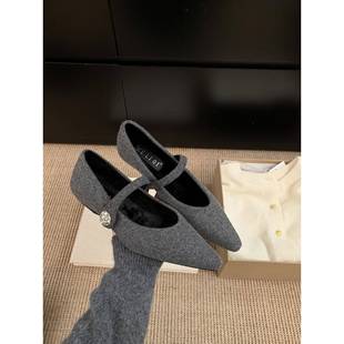 潮牌法式低跟坡跟尖头单鞋女鞋子2025秋冬季加绒晚晚玛丽珍毛毛鞋