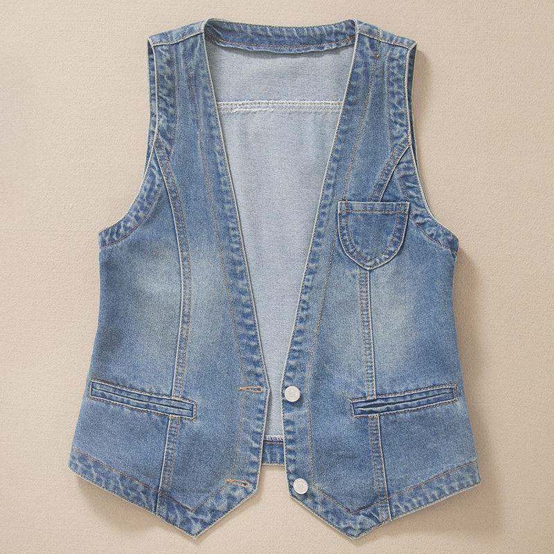 韩国牛仔马甲女士春秋新款外搭薄款马夹小背心时尚坎肩短款外穿潮