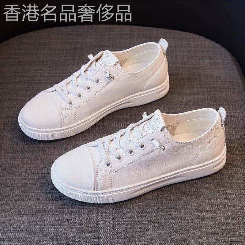 真皮小白鞋女2025夏季新款薄款松紧带百搭软底女鞋平底运动鞋板鞋