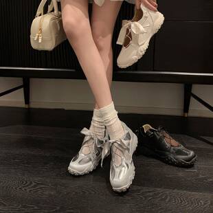 香港内增高厚底圆头芭蕾德训鞋女2025夏玛丽珍鞋透气运动百搭凉鞋