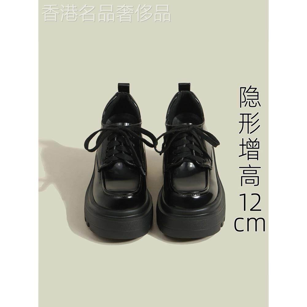 英伦风小皮鞋女春秋2025新款厚底小个子高跟12cm单鞋内增高乐福鞋