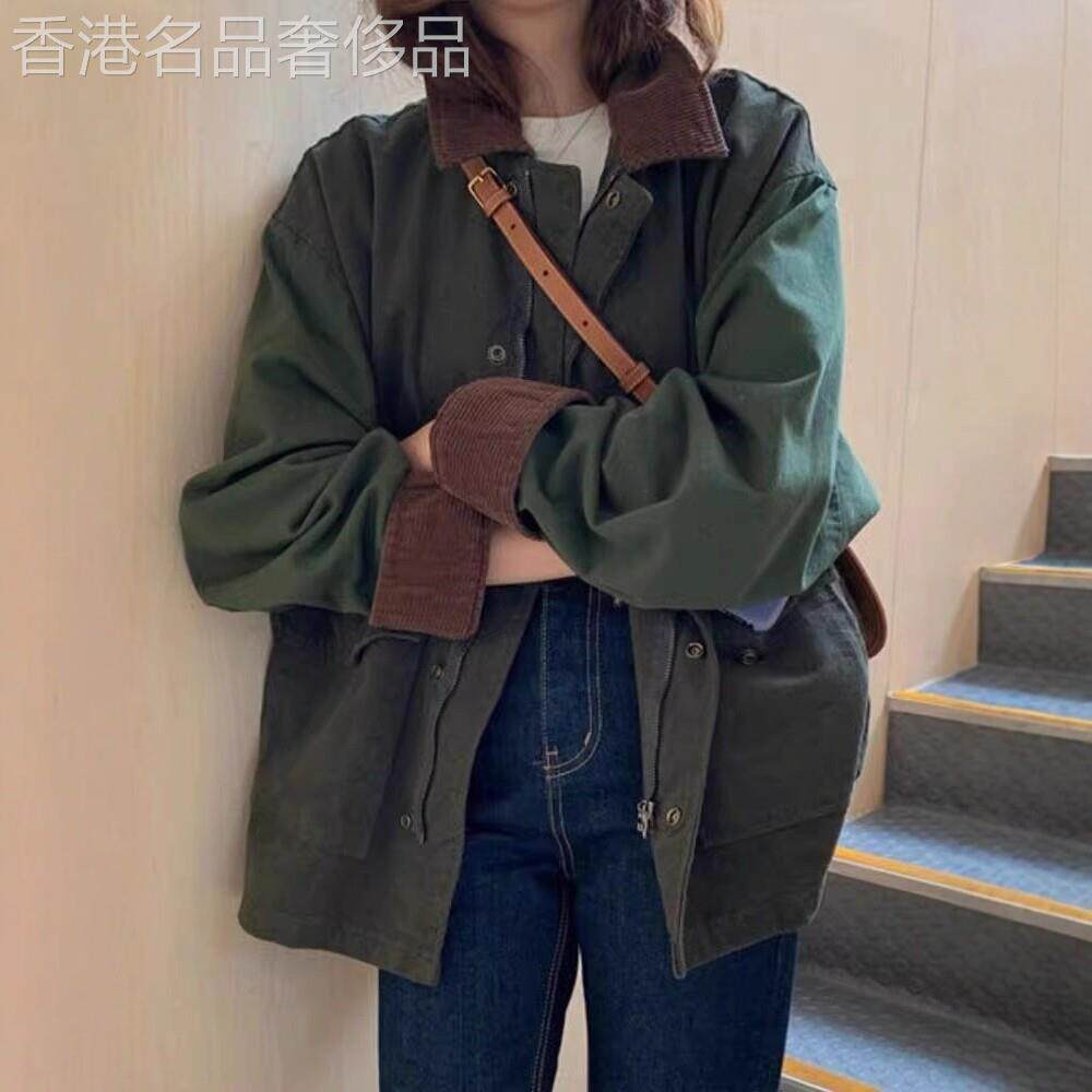 日系夹克外套女秋冬中长版复古翻领工装休闲高级感冲锋衣宽松上衣