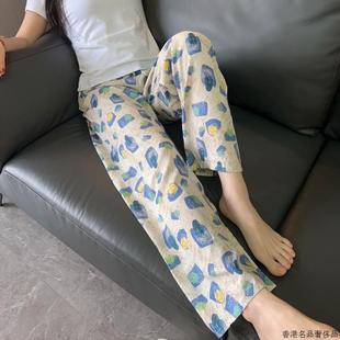 女夏薄款 沙滩裤 专柜潮牌真丝裤 大码 宽松潮 外穿碎花长裤 子直筒裤