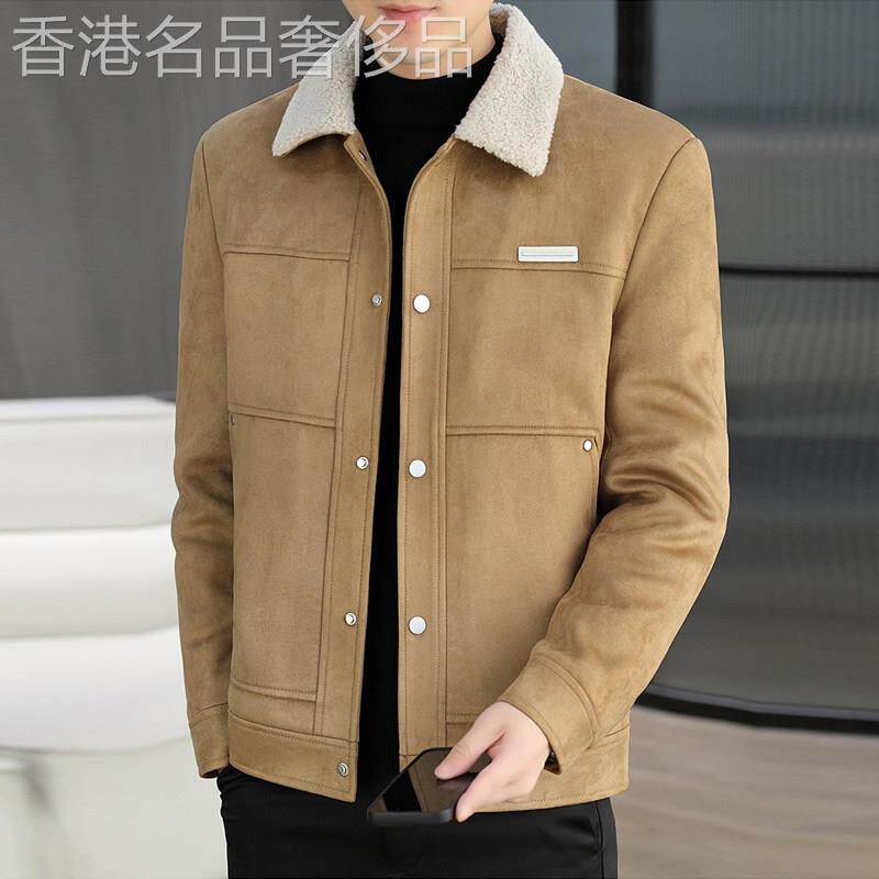 羊羔绒外套男2025新款冬季加绒加厚休闲夹克潮流百搭保暖翻领上衣