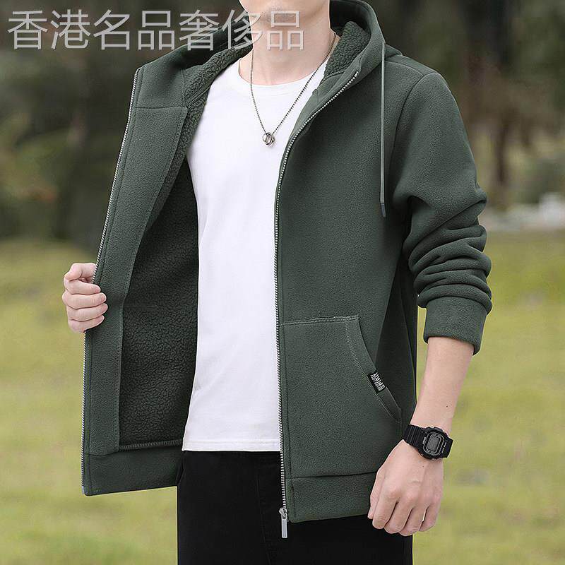 连帽抓绒衣男2025秋冬季加厚加绒开衫卫衣潮流休闲摇粒绒保暖外套