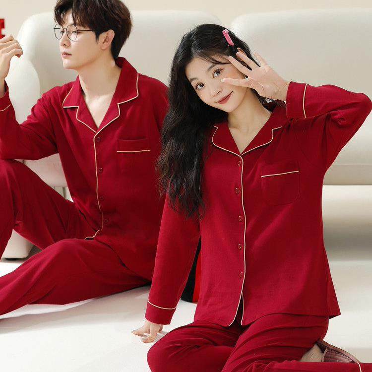 【香港&潮牌专柜正品】红色情侣睡衣春秋季纯棉一男一女2025新款