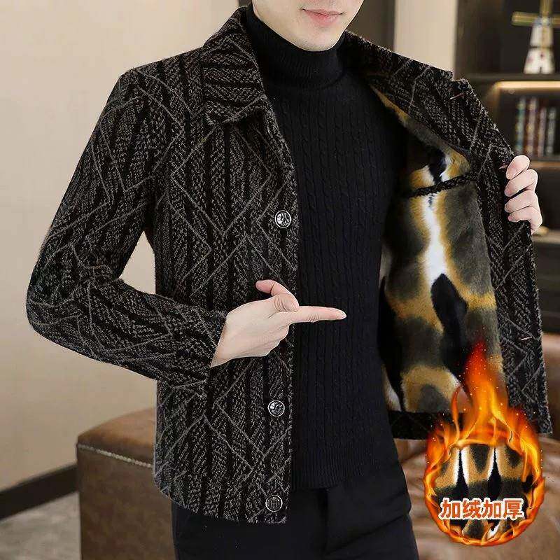 高端男士短款外套秋冬季加绒加厚大衣休闲修身保暖翻领毛呢子夹克