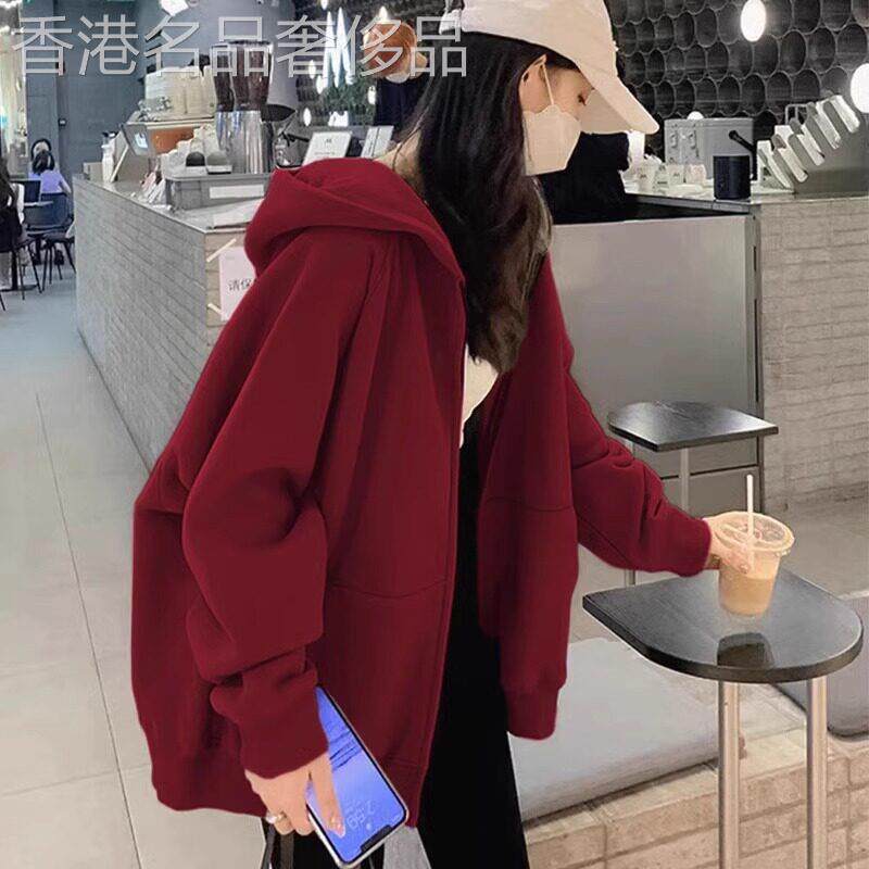 潮牌卫衣外套女秋冬季新款时尚大码宽松显瘦加绒连帽拉链开衫上衣