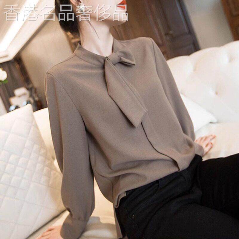 衬衫女春秋2025年新款法式气质设计感小众立领蝴蝶结长袖打底上衣
