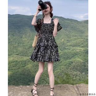 小个子气质收腰a字洋装 新款 欧货 碎花雪纺蛋糕裙女夏季 香港法式