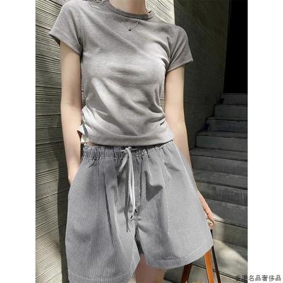 2025夏季新款松弛感条纹短裤女遮肉显瘦慵懒风小众穿搭A字阔腿裤