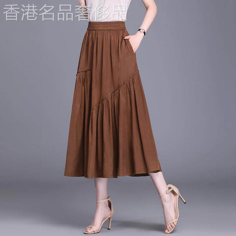 高端半身裙女夏季薄2025年新款高腰垂感显瘦大尺码a字百褶裙长裙