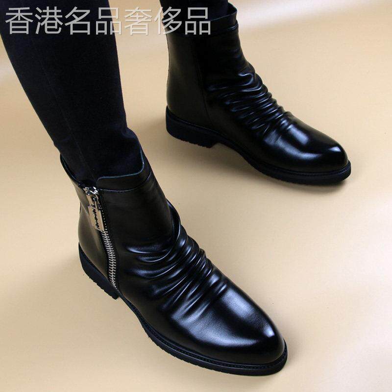 靴子男士冬季丝绒高帮2025新英国内增高皮鞋中帮男士切尔西靴