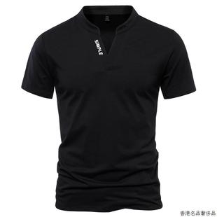 运动立领体恤衫 夏季 弹力修身 男款 T恤男士 高端纯棉v领短袖 2025新款