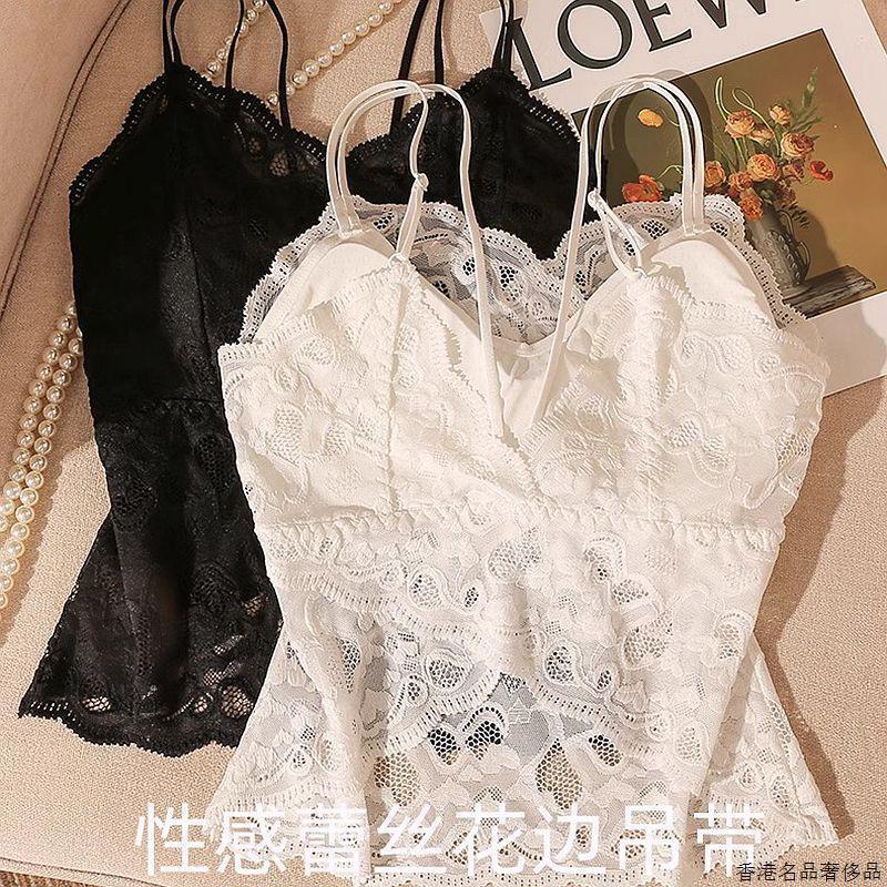 法式性感蕾丝花边吊带背心女带胸垫美背防走光辣妹打底抹胸上衣