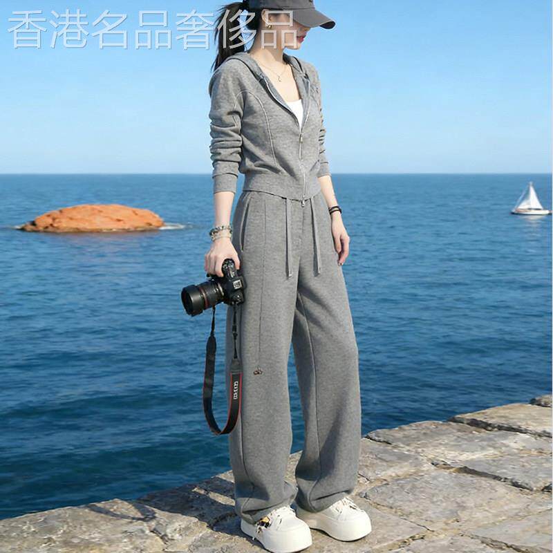 欧洲站连帽卫衣休闲时尚套装女2026新款春秋冬加绒加厚开衫两件套