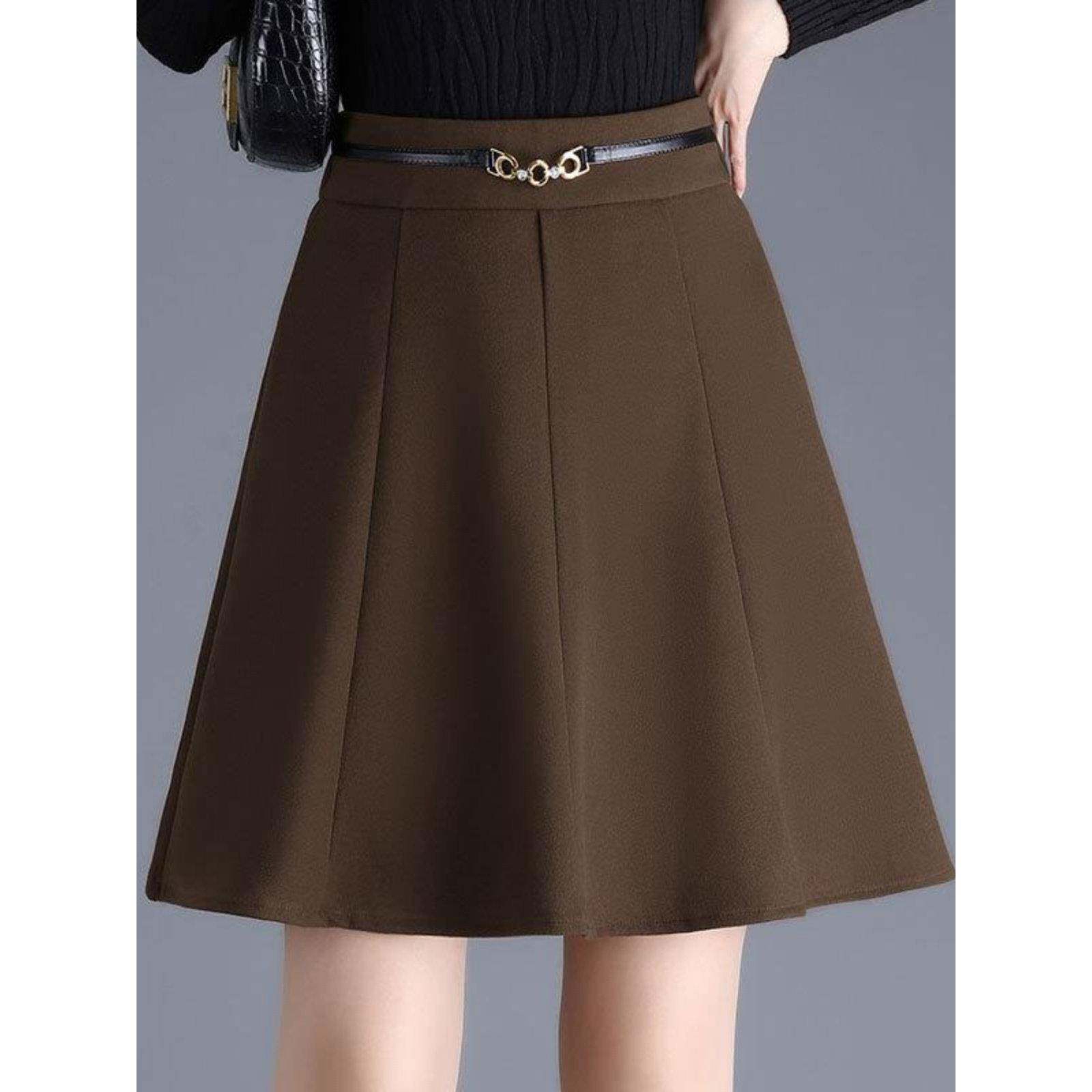 咖色毛呢半身裙女A字短裙春秋高腰小个子伞裙2025秋冬季新款裙子