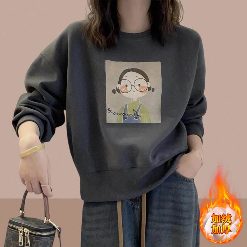 欧洲站2025年秋冬新款圆领无帽卫衣女上衣短款小个子长袖洋气外套