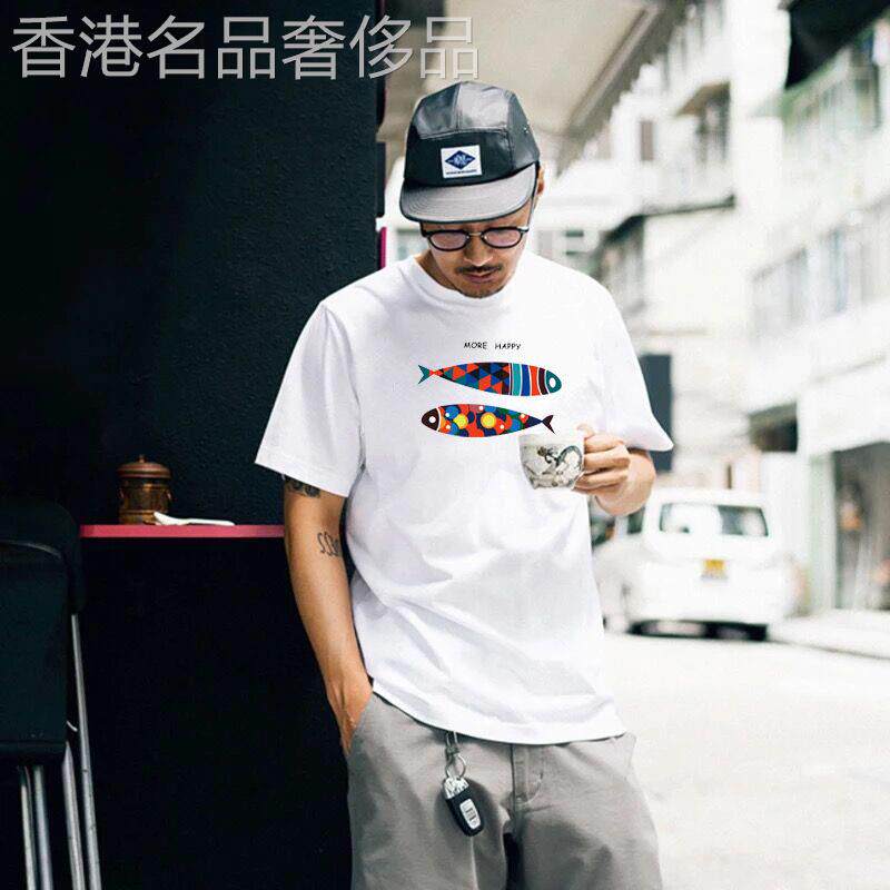 港风余 余文乐潮牌T恤男中国字母圆领短袖宽松大尺码纯棉情侣百搭