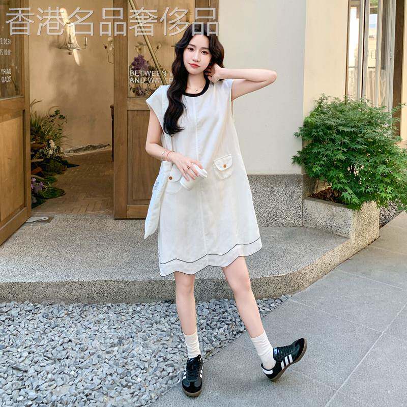 法式白色无袖洋装女夏2026新款气质简约高级感宽松显瘦漂亮裙子
