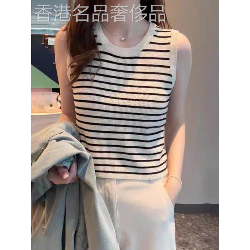 撞色条纹无袖背心针织衫女2025新款夏季宽松显瘦独特别致短款上衣