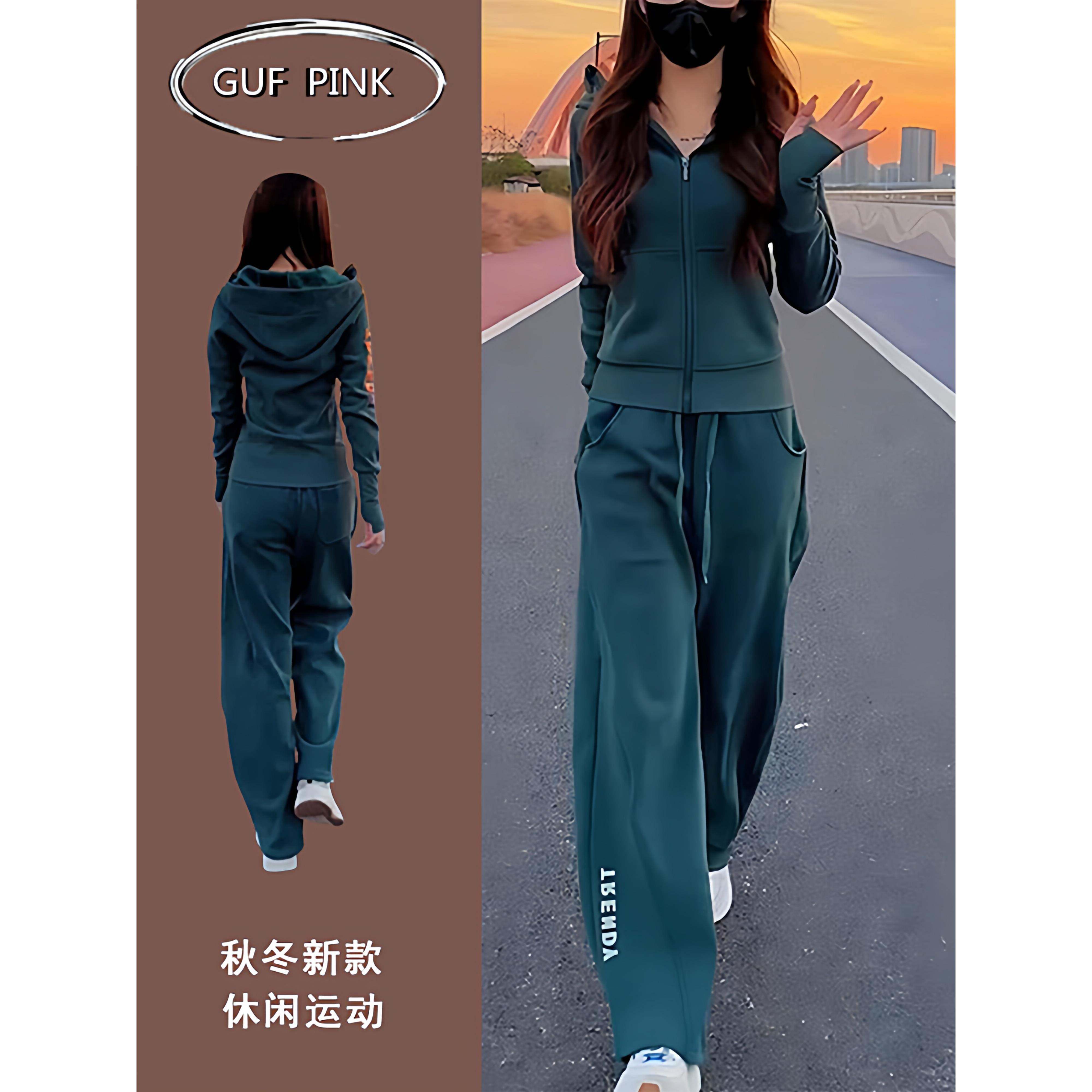 香港欧货显瘦休闲运动套装女春秋时尚高级感连帽卫衣阔腿裤两件套