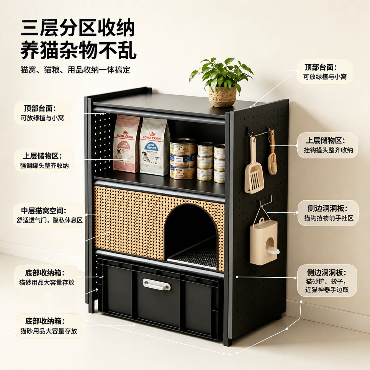 中古风防漏砂自制猫砂盆猫砂柜图片