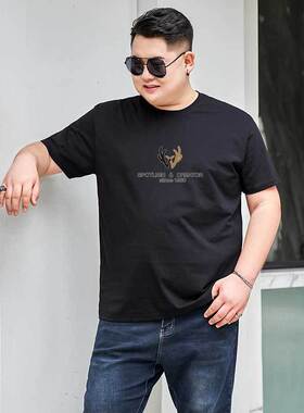 纯棉短袖男T恤胖子加肥加大半袖体恤宽松180克26支精梳大码宽松