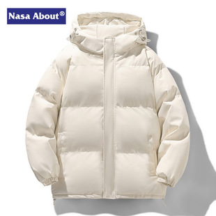 NASA中长款连帽羽绒棉服男士冬季新款潮牌条纹加厚棉袄子大衣外套