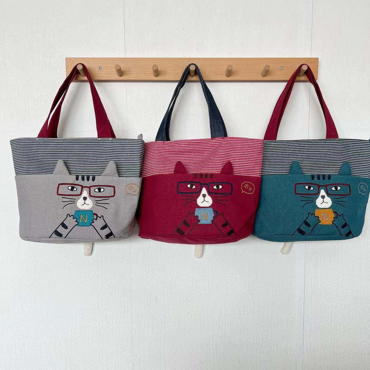 日本kusuguru刺绣猫咪手提包手拎包饭盒包大号逛街购物通勤包910,箱包皮具/热销女包/男包,时尚帆布包,淘宝优惠券,粉丝福利购,淘宝优惠卷