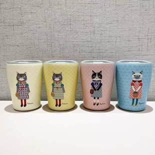 日本Kusuguru304不锈钢盖式咖啡杯保温保冷杯300ml卡通猫405