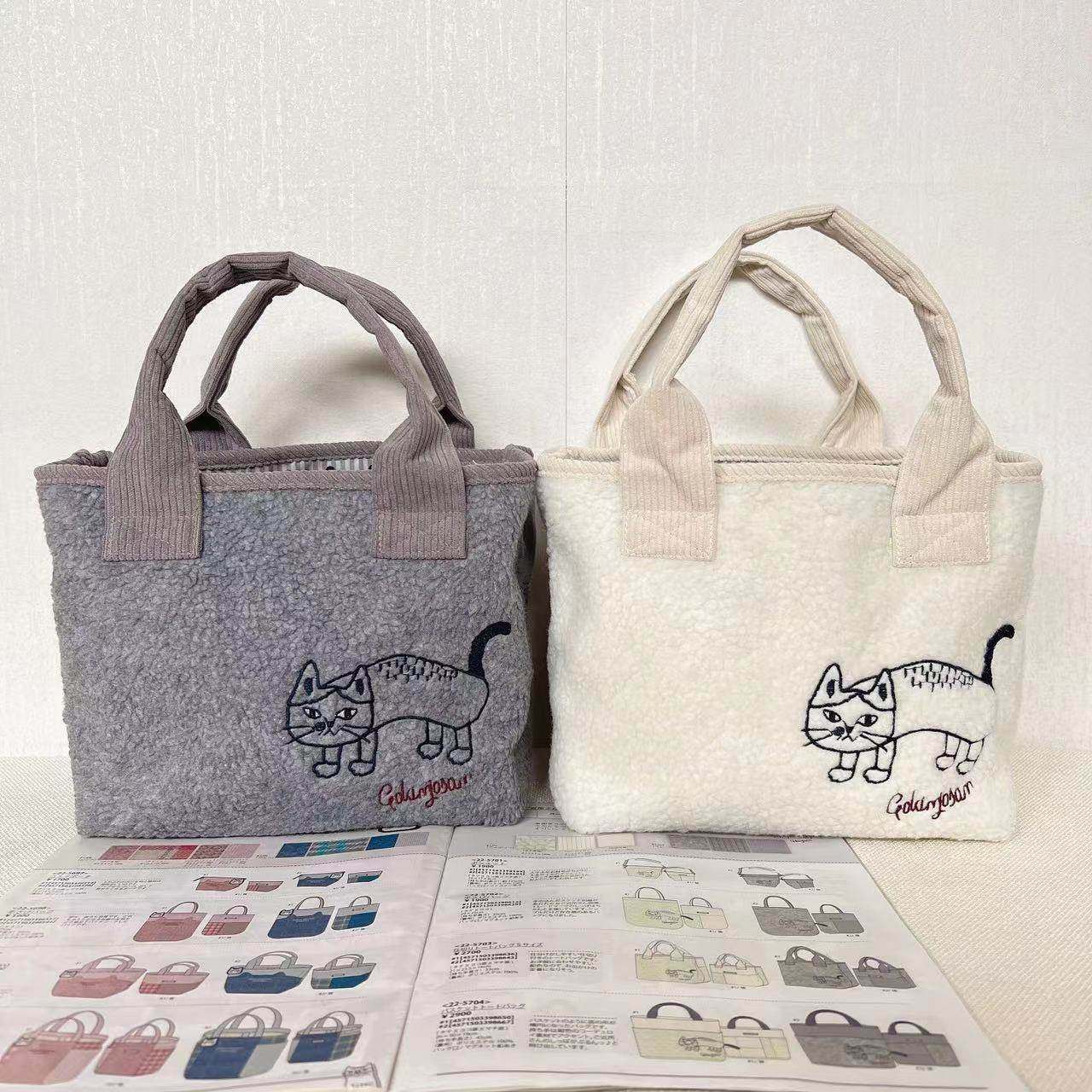 日本kusuguru刺绣爬猫手提包托特包手拎包饭盒包逛街购物通勤917,箱包皮具/热销女包/男包,时尚帆布包,淘宝优惠券,粉丝福利购,淘宝优惠卷